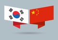 South Korea and China flags. Chinese and Korean national symbols. Vector illustration. Royalty Free Stock Photo